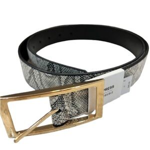 Snakeskin Pattern Belt with Gold Buckle Reversible to Black NWT